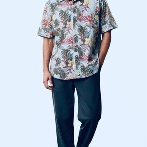 UNTUCKit Desisto Mens Multicolor Tropical Print Short Sleeve Shirt Sz L Slim Fit